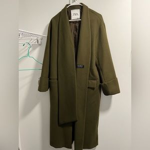 [90%NEW] ZARA Khaki Manteco Wool Scarf Coat